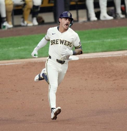 Milwaukee Brewers shortstop Joey Ortiz (3) rounds the bases after hitting a two-run home run during the second inning of their game against the Seattle Mariners Wednesday, August 19, 2026 at American Family Field in Milwaukee, Wisconsin.