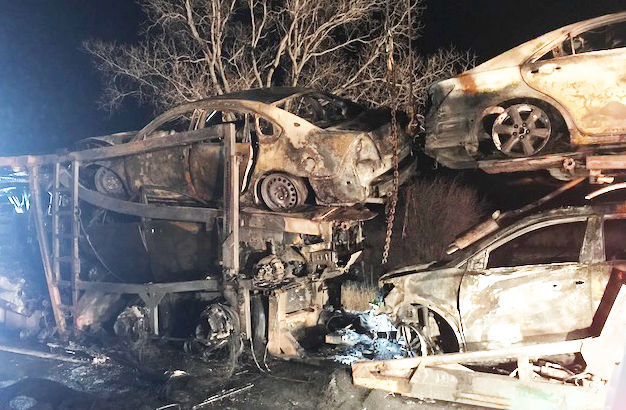 Cars damaged in highway fire