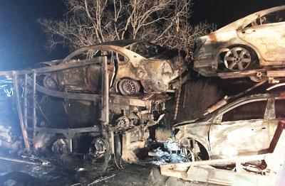 Cars damaged in highway fire