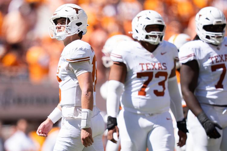 Texas quarterback Arch Manning (16) during a college football game between Tennessee and Texas at Neyland Stadium in Knoxville,