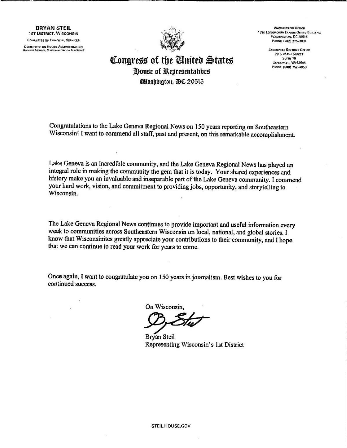 Letter from Rep. Steil