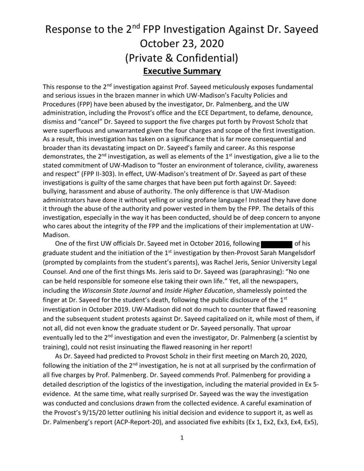 Akbar Sayeed response to 2nd investigation