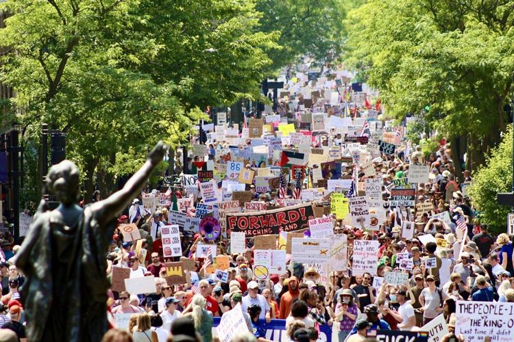 No Kings rally-goers march down State Street