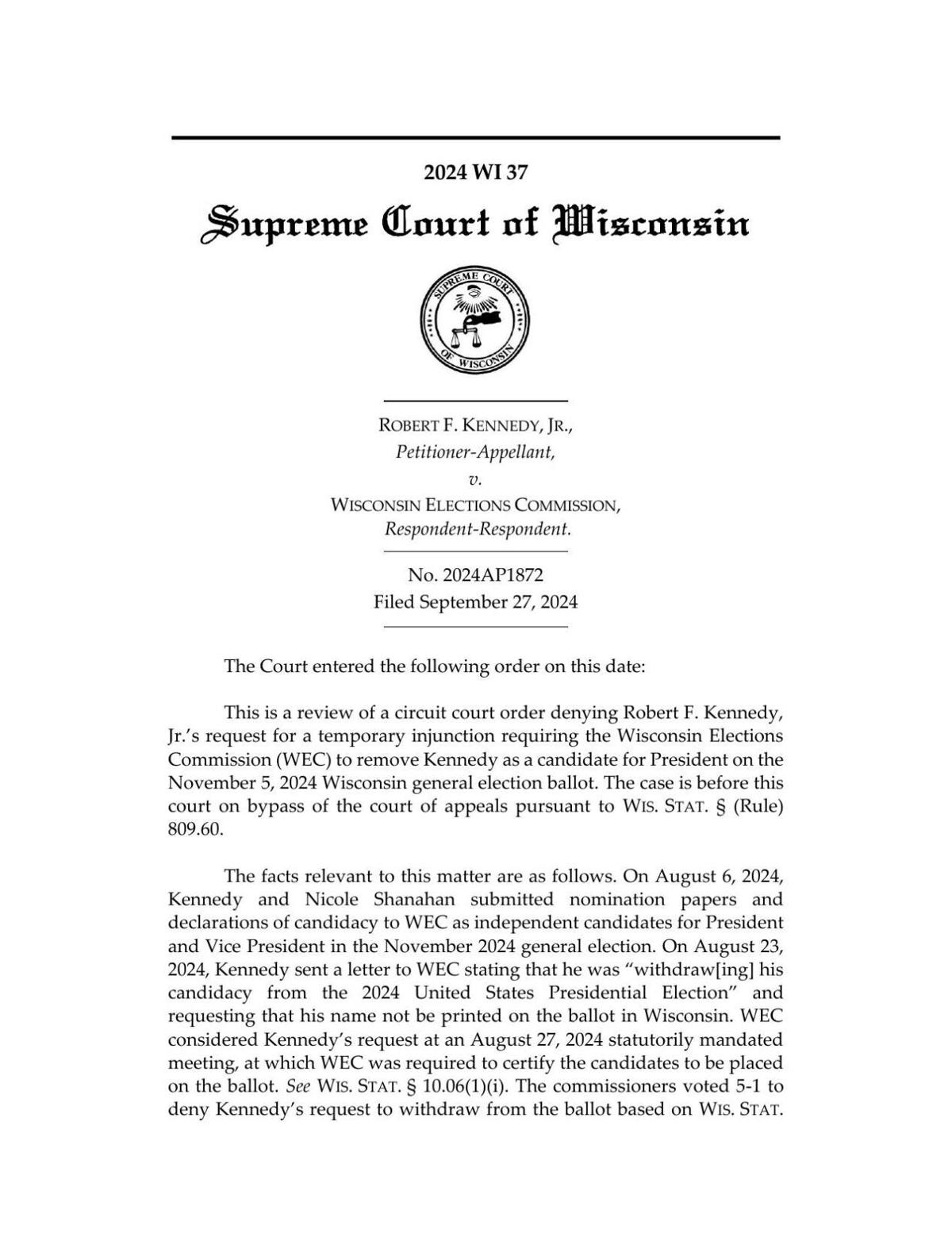 SCOWIS RFK Jr. ruling