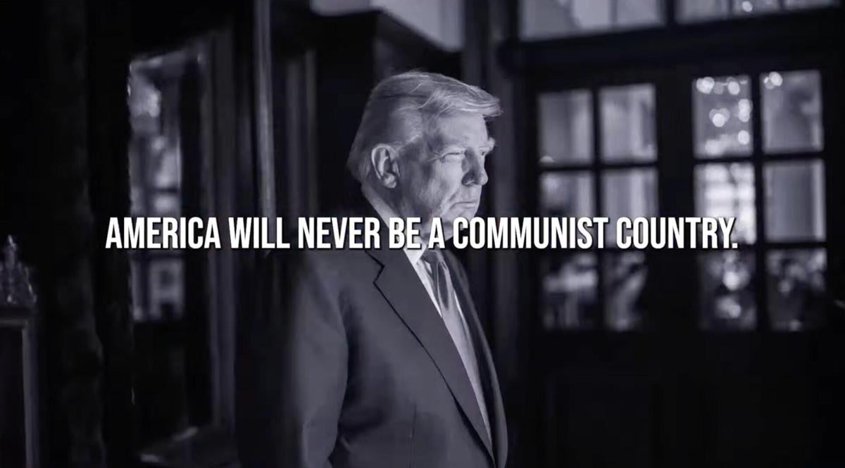 President Donald Trump is depicted in this screengrab taken from a White House video. The administration is using public dollars to pay for a television ad that features Trump urging Americans to "defeat communism," while touting his economic record and pe