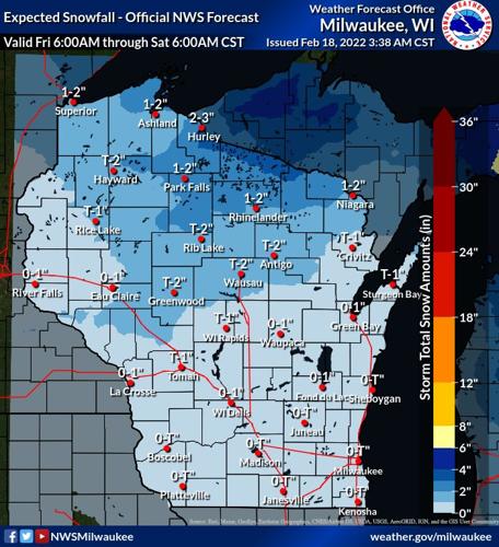 Snow forecast through 6 a.m. Sat by National Weather Service
