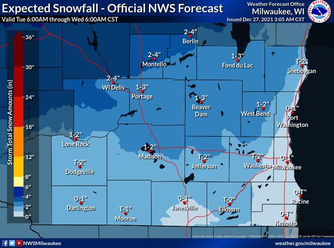 Snow forecast TUE-WED by National Weather Service