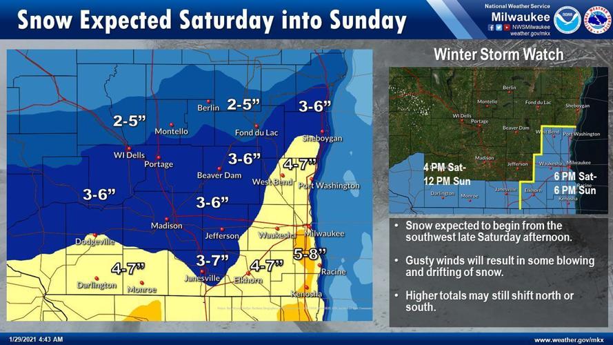 Snow forecast Sat-Sun by National Weather Service