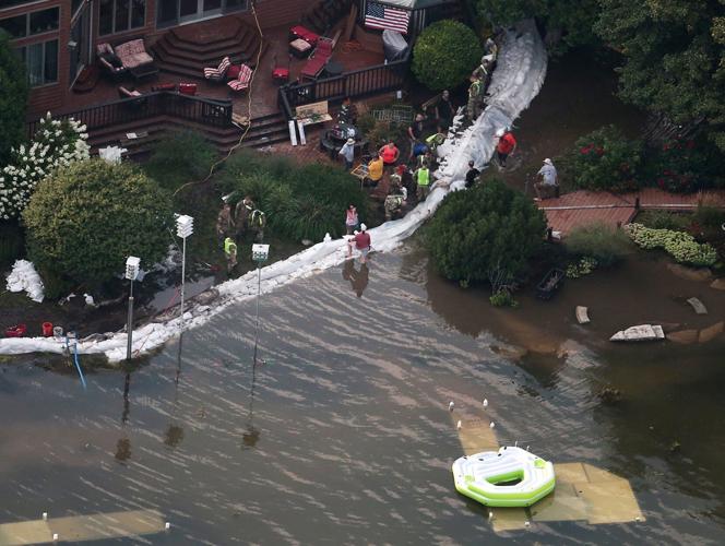 Sandbags holding back water