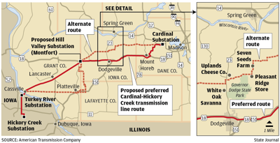 Cardinal-Hickory Creek transmission line map
