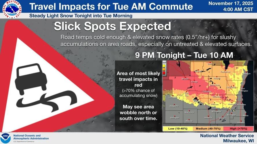 NWS travel impacts Tuesday morning
