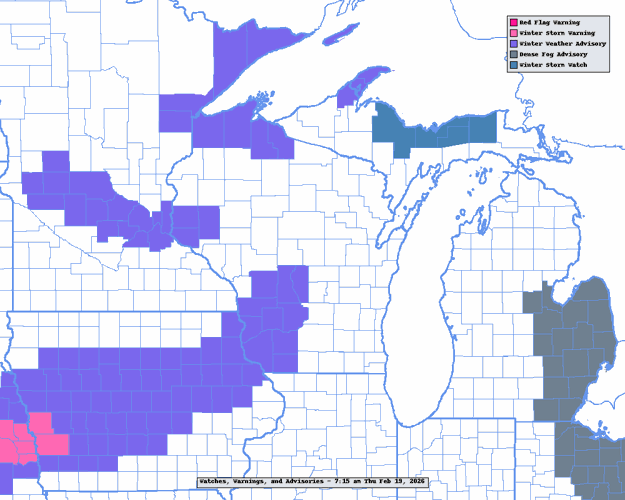 NWS watches, warnings advisories posted 2-19-26