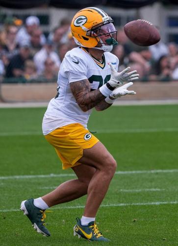 Green Bay Packers wide receiver Skyy Moore (23) catches a punt during practice on Friday, July 31, 2026, at Ray Nitschke Field