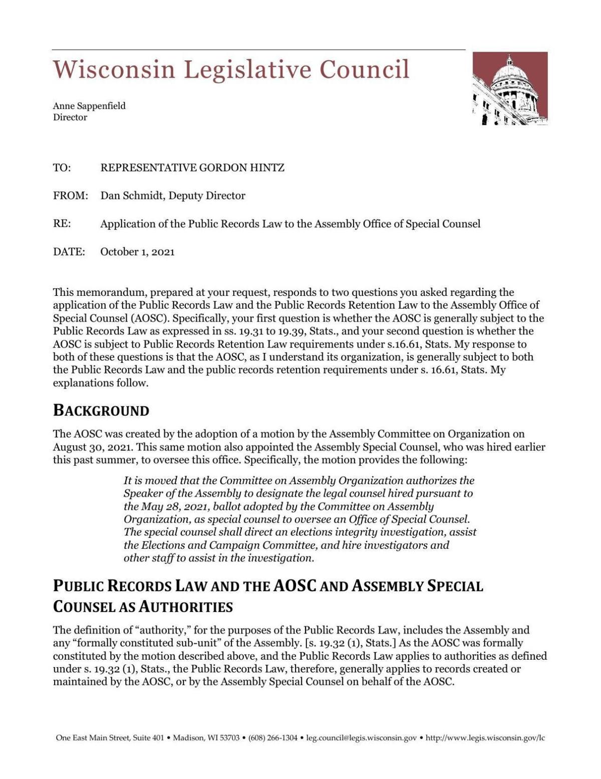 Legislative Council Memo