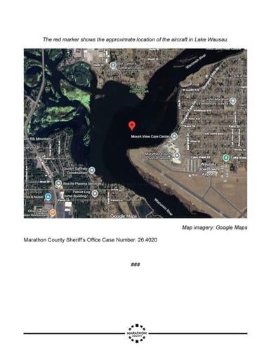 A map screenshot provided by the Marathon County Sheriff's Office shows the approximate location where the small plane carrying Tom Tiffany emergency landed in Lake Wausau.