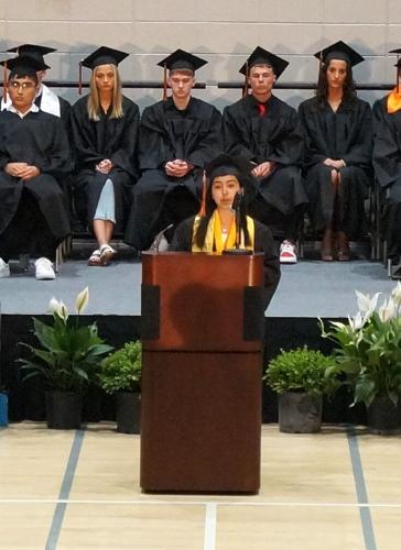 Williams Bay High School Class of 2023 valedictorian Rosa Jimenez delivers the class address at commencement