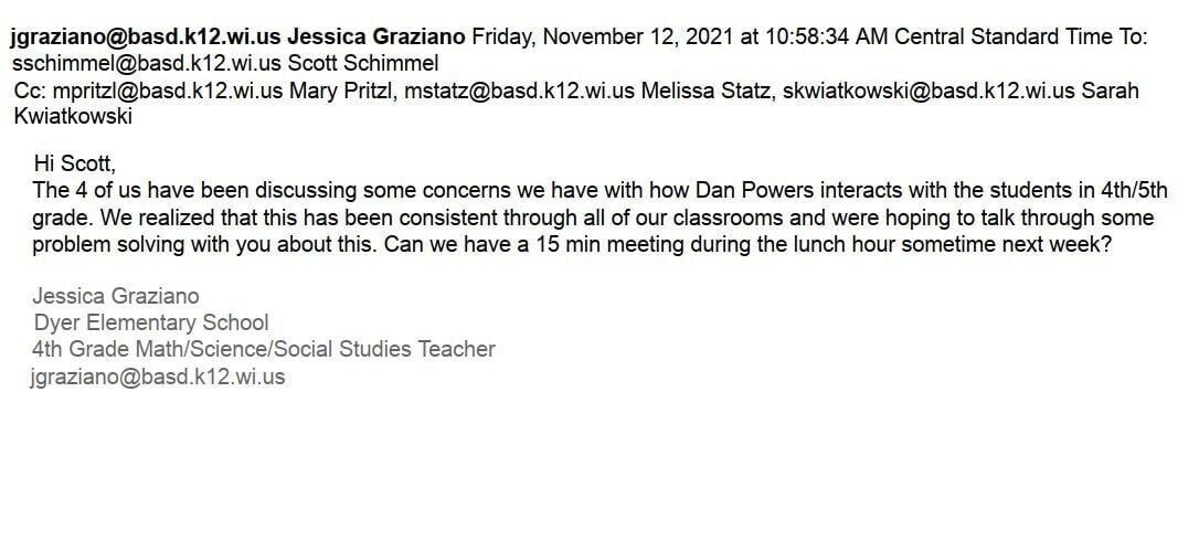 Click here to read a 2021 email from four teachers saying they all have concerns about how Daniel Powers allegedly was interacting with students.