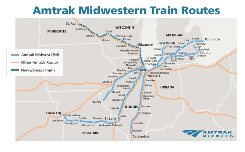 Amtrak Midwestern Train Routes