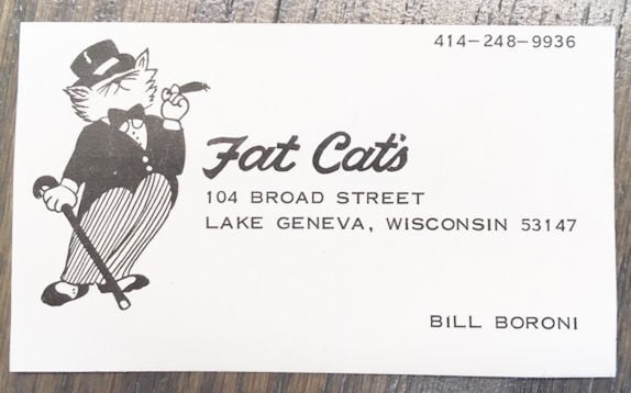 Bill Boroni Fat Cat's tavern business card