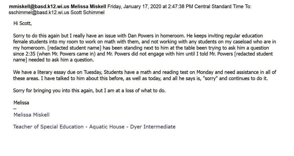 Click here to read a Burlington teacher's 2020 email expressing concern about Daniel Powers allegedly bringing outside girls into the classroom.