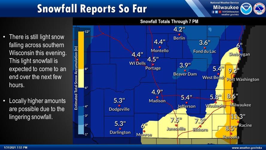 Snow totals by National Weather Service