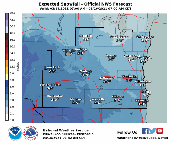 Snow potential southern Wisconsin by National Weather Service