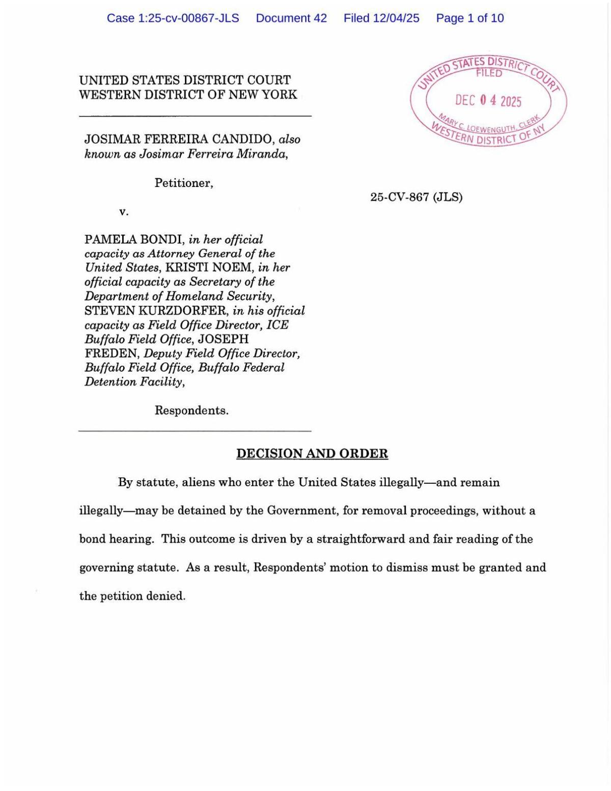 Sinatra ruling on immigrant detention