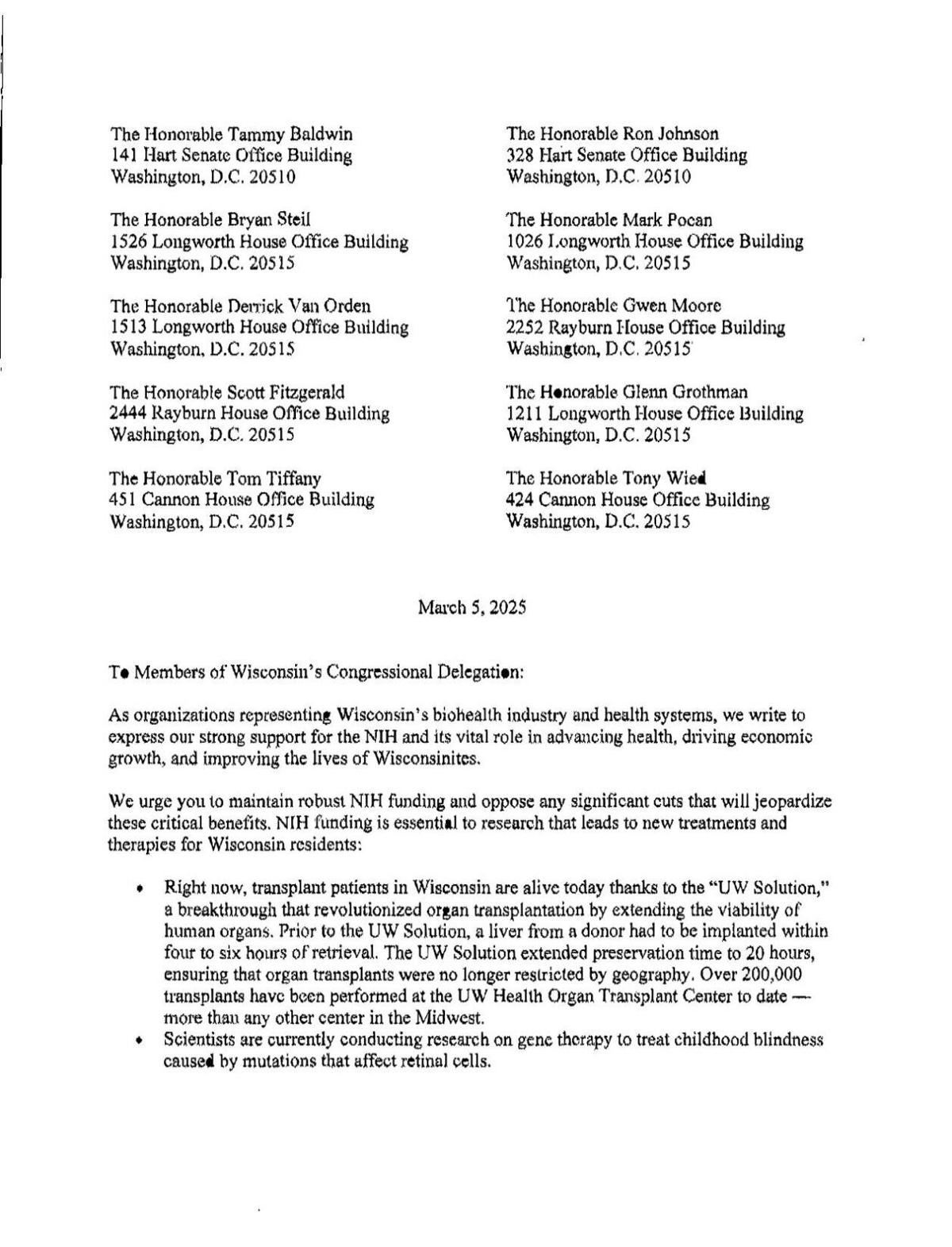 Read the letter to the Wisconsin congressional delegation