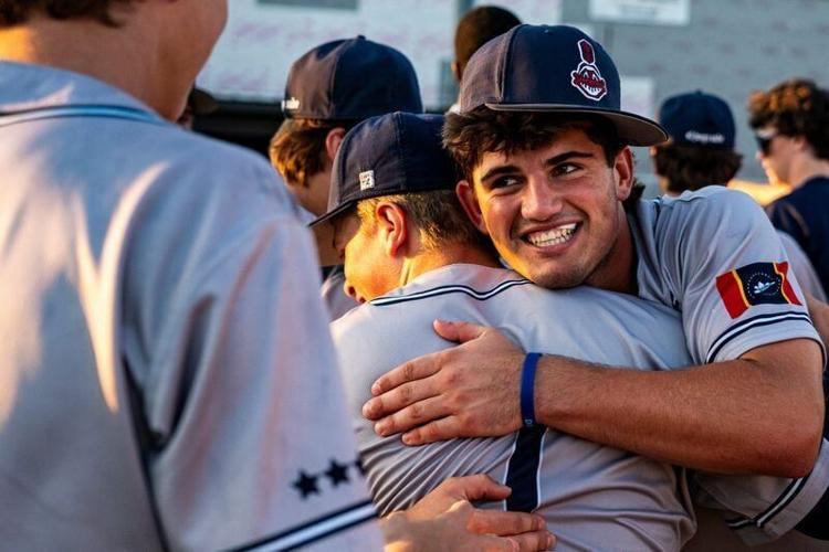 Magnolia Heights' Cole Prosek (3) hugs a teammate after a MAIS 4A-DI high school baseball championship game between Magnolia Heights and Madison-Ridgeland Academy at Madison-Ridgeland Academy in Madison, Miss., on Wednesday, May 13, 2026. Magnolia Heigh...