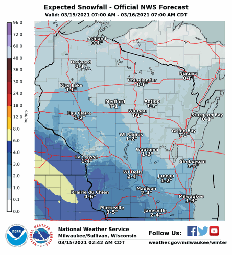 Snow potential Wisconsin by National Weather Service