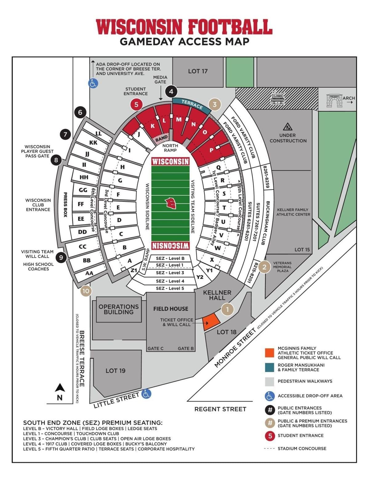 2026 Camp Randall Stadium access map