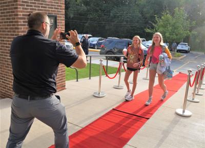 Ellie Clausius and Easton Gregory enjoy a red carpet welcome at Fontana Elementary School