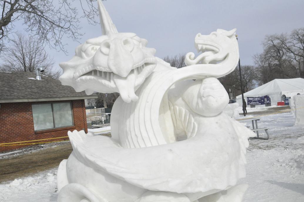 The 15 finished sculptures in the U.S. Snow Sculpting Championship in