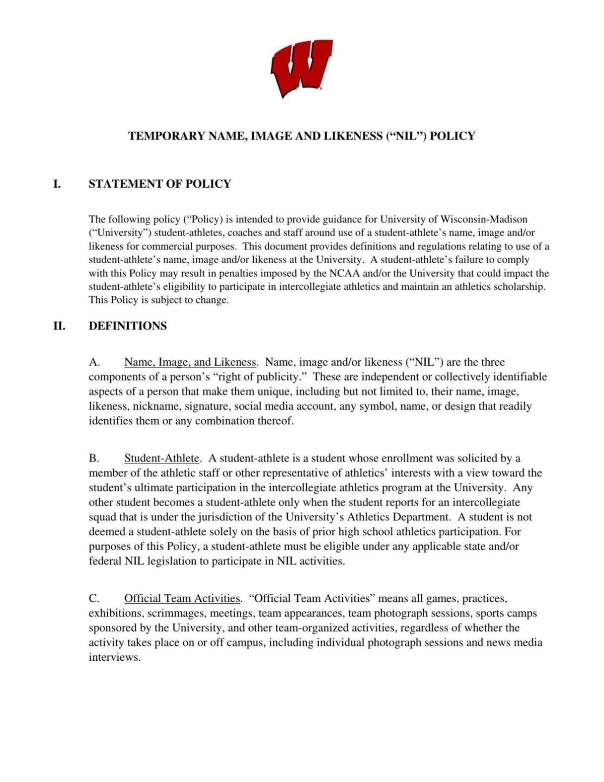 Wisconsin Badgers' NIL policy