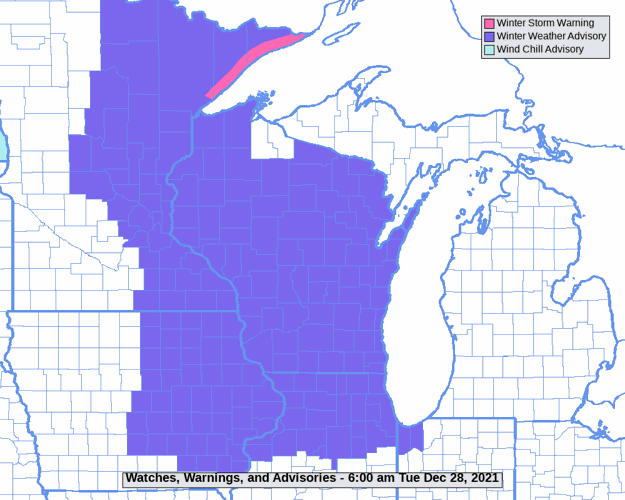 Winter weather advisories, warnings 12-28-21