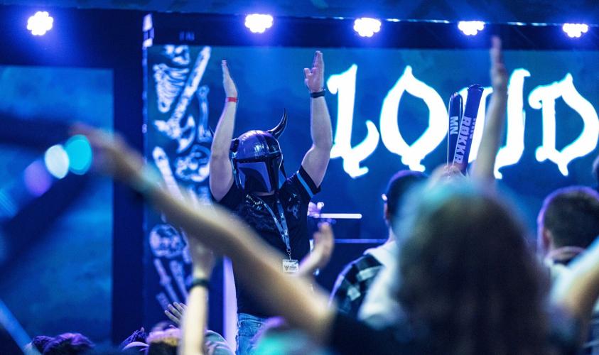 Fan with Mandolorian helmet at esports competition