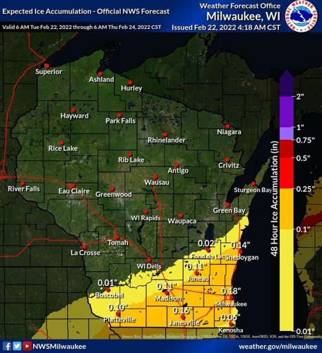 Wisconsin ice accumulaton by National Weather Service