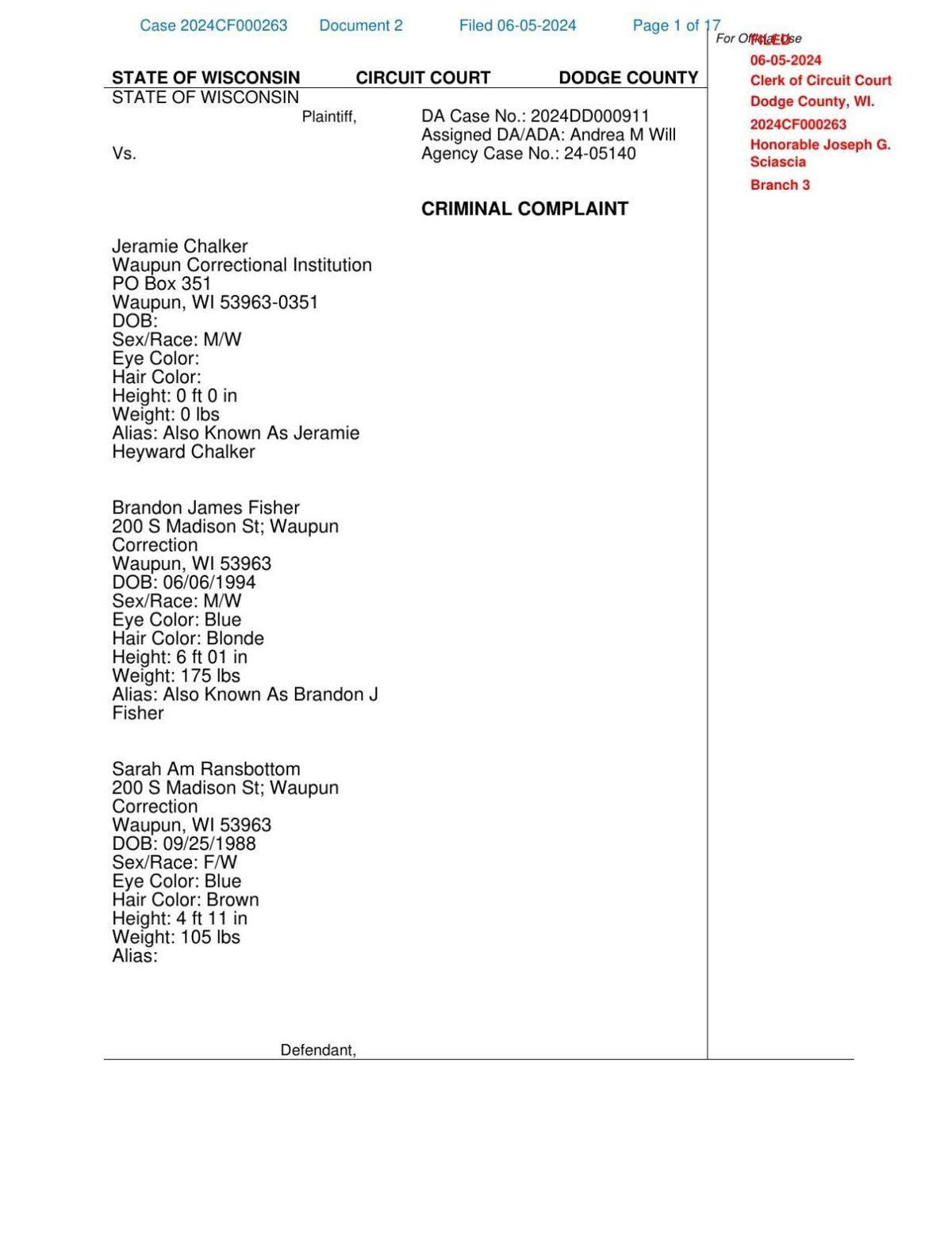 Waupun criminal complaints II