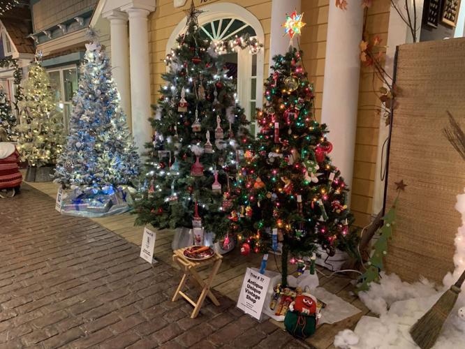 Decorated Christmas trees line the Geneva Lake Museum