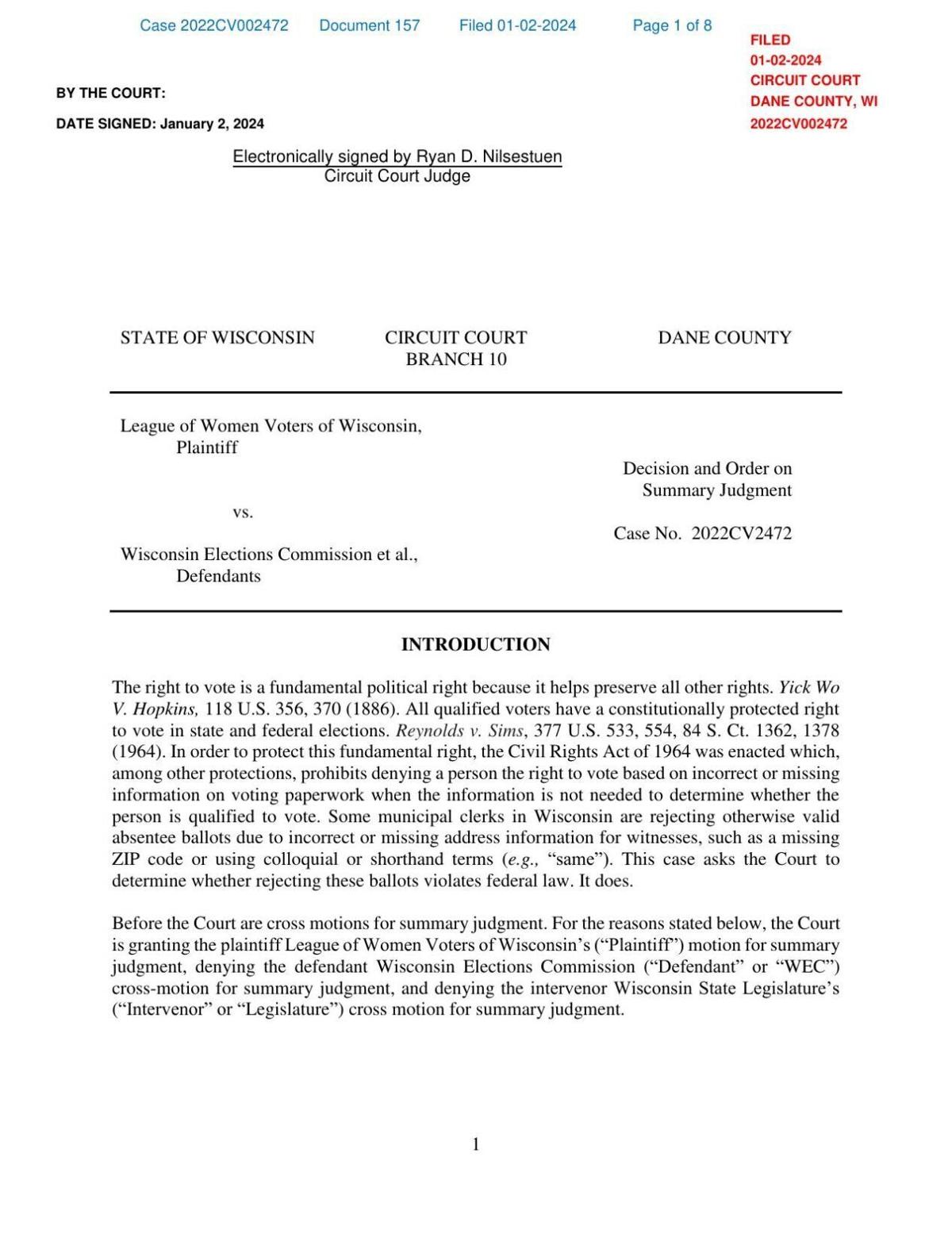 Read the League of Women Voters decision