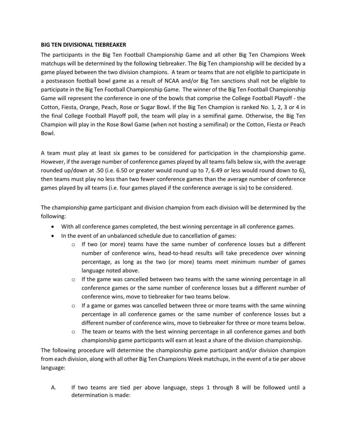 2020 Big Ten football tiebreakers
