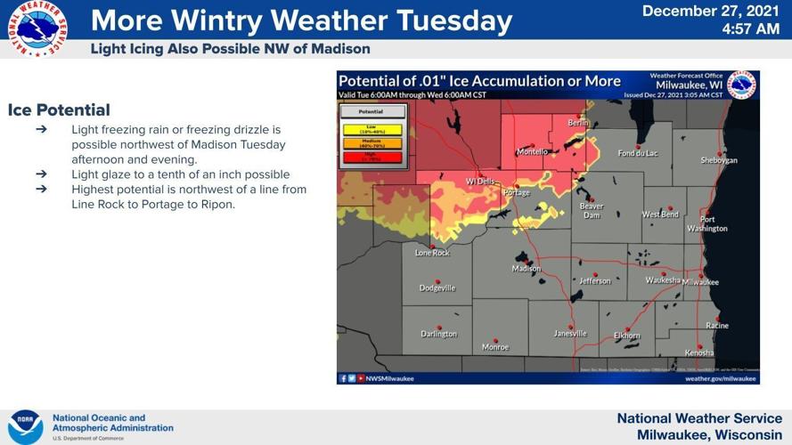 Ice potential Tuesday by National Weather Service