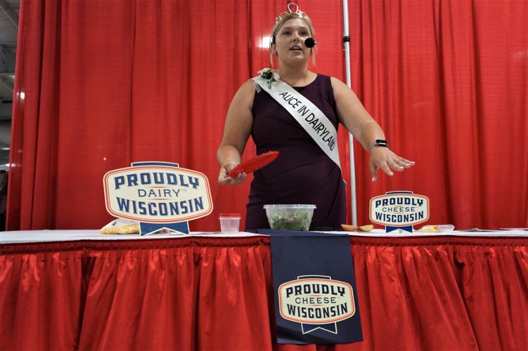 75th Alice in Dairyland Taylor Schaefer presents a Wisconsin foods cooking demonstration at the 2022 Wisconsin State Fair