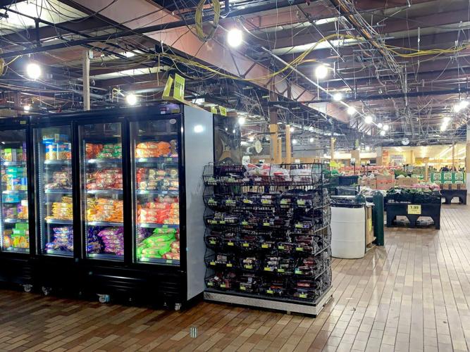 Meat cases in the produce area