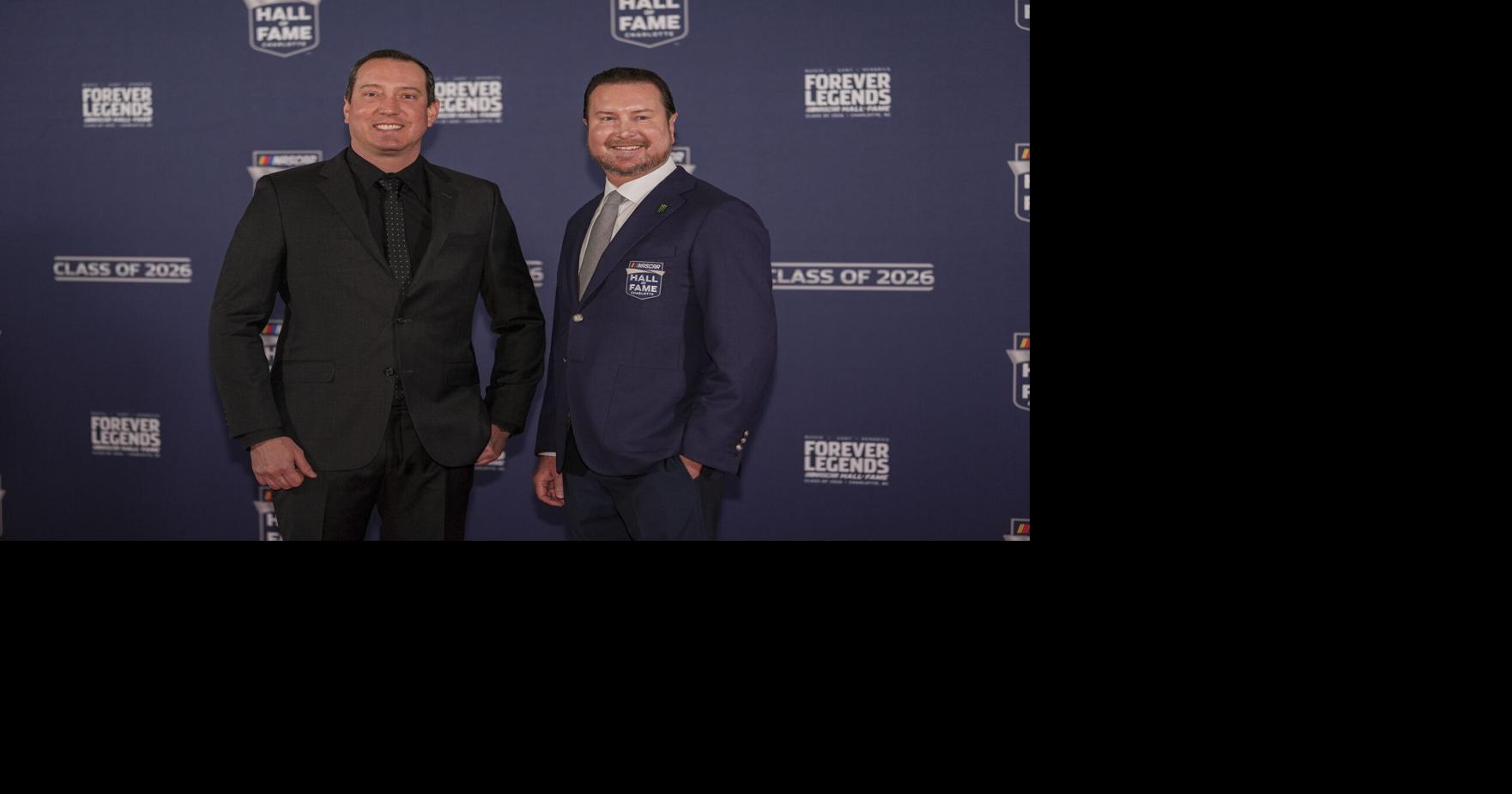 Kyle and Kurt Busch pose on the red carpet during the NASCAR Hall of Fame Induction at Charlotte Convention Center - Crown Ballroom in Charlotte, North Carolina, on January 23, 2026.