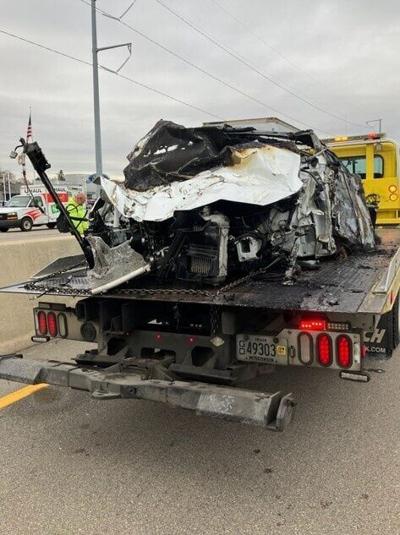 Burned car from Beltline crash Nov. 17, Madison police photo