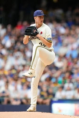 May 25, 2026; Milwaukee, Wisconsin, USA; Milwaukee Brewers pitcher Jacob Misiorowski (32) throws a pitch during the first inning against the St. Louis Cardinals at American Family Field. Mandatory Credit: Jeff Hanisch-Imagn Images