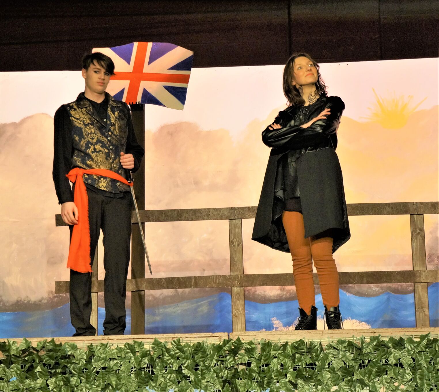Captain Flint and Billy Bones in a flashback scene from Williams Bay High School Drama Club production of "Treasure Island"