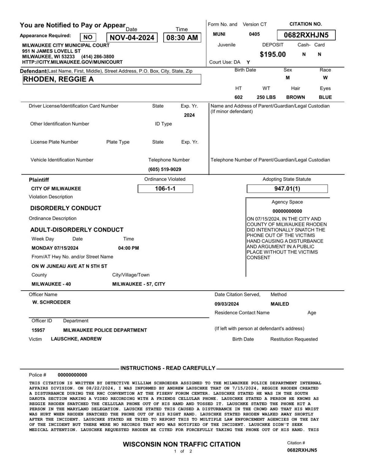 Rhoden police report