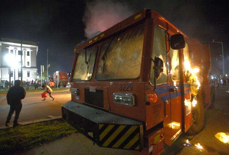 Burning garbage truck